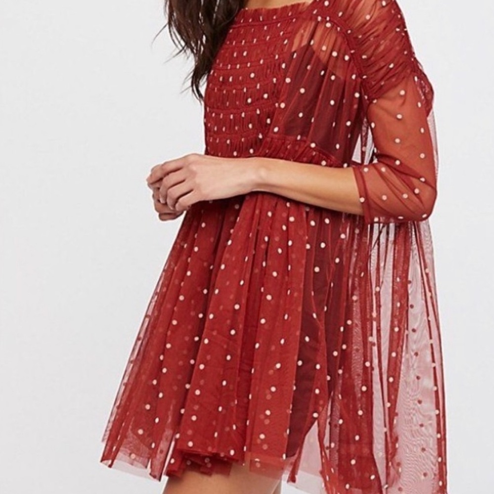 FREE PEOPLE Maroon Sheer Polka Dot Saya Tunic